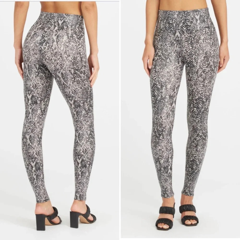 Spanx Faux Leather Snake Shine Leggings Size M High Waist Full Length